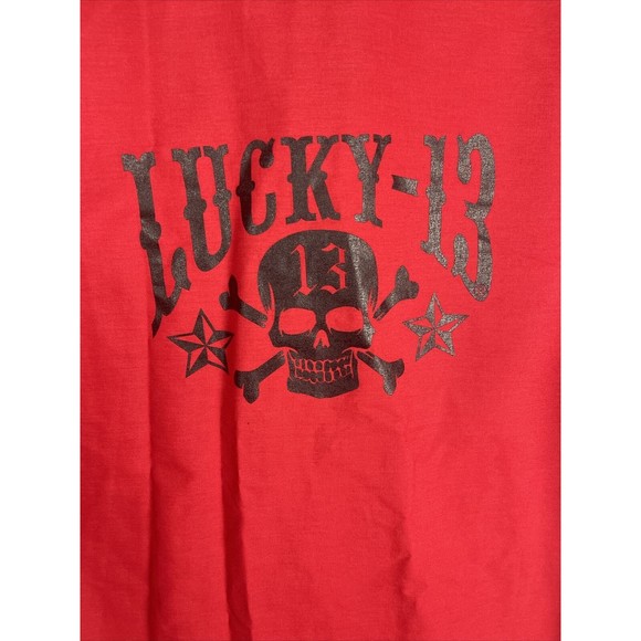 Vintage Lucky 13 Button Up Shirt Size L Red With Black Skull Design - Picture 8 of 10
